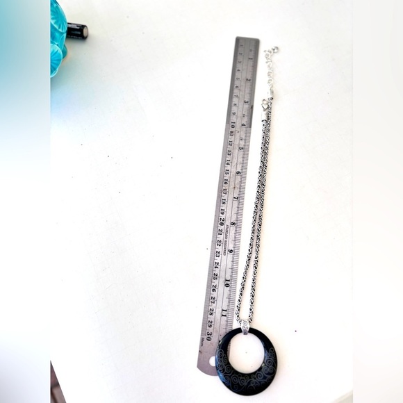 Brighton Round Lava Lounge Lucite Black Silver Scroll Design Pendant Necklace. - Picture 7 of 10